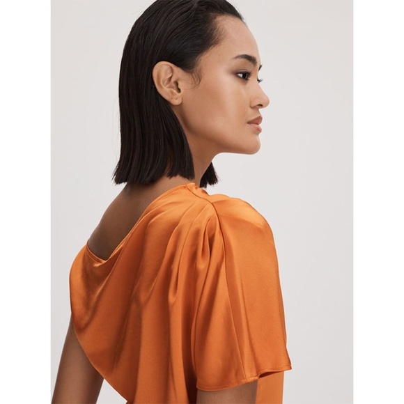 NWT ANNA QUAN | Astra Satin Draped Off-The-Shoulder Top in Kumquat | Size 6 - Picture 4 of 14